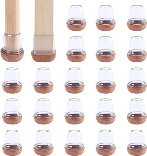 RCHYFEED 15-19mm Stuhlbeinkappen mit Filzpolstern Transparente Silikon, 24 STK Elastische Schutzkappen für Stuhlbeine Rund Gummi Stumm & Kratzfest, Stuhlbeinschoner mit Filz 0,75'' Filzgleiter von RCHYFEED
