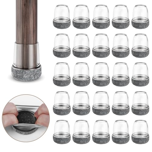 RCHYFEED 22-26mm Stuhlbeinkappen mit Filzpolstern Transparente Silikon, 24 STK Elastische Schutzkappen für Stuhlbeine Rund Gummi Stumm & Kratzfest, Stuhlbeinschoner mit Filz Filzgleiter von RCHYFEED