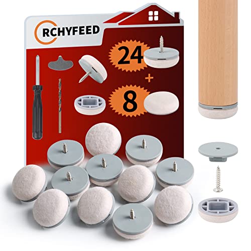 RCHYFEED Möbelgleiter Filz mit Nagel, 24Stück Stuhl Filzgleiter 35mm mit Schrauben, Stuhlgleiter Filz Tischfüße Schutz Bodenschutz für Holzböden, 24+8 Stuhlbeinpolster Möbel-Filzpolster für Möbelfüße von RCHYFEED