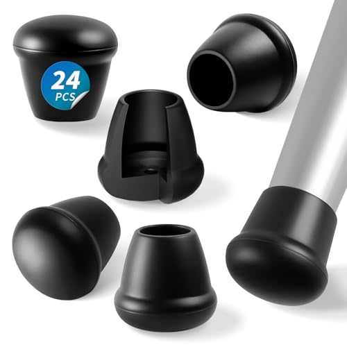 RCHYFEED 24Pcs Silikon Stuhlbeinkappen Bodenschoner 0.75 Zoll, Schwarz Stuhlbeinkappen unten mit Metall, Gummi Möbel Beinkappen Tassen Abdeckung für den Schutz von Hartholzboden vor Kratzern von RCHYFEED