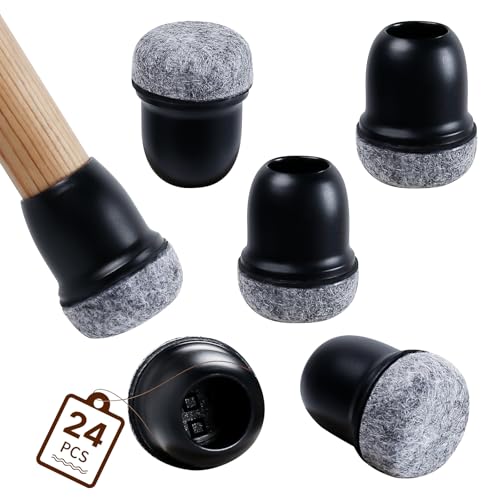 RCHYFEED 24Stück Stuhlbeinkappen, Schwarz Silikon Elastische Schutzkappen für Stuhlbeine Stumm und Kratzfest, Stuhlbeinschoner mit Filz, Filzgleiter für Stühle(14-19mm) von RCHYFEED