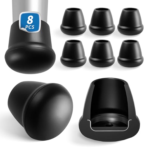 RCHYFEED 8Pcs Silikon-Stuhlbeinkappen Bodenschoner 0,75 Zoll, Schwarze Stuhlbeinabdeckungen unten mit Metall, Gummi-Möbel Beinkappen Tassenabdeckung zum Schutz von Hartholzboden vor Kratzern von RCHYFEED