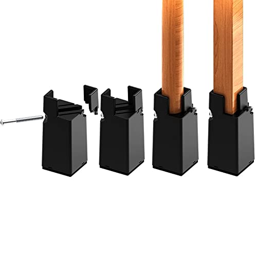 RCHYFEED Verstellbare Betterhöhung Möbelerhöhung 10cm mit Schraubklemme, Betterhöher 4 Zoll Schwerlast Stuhlerhöhungen, 4 Stück Möbelerhöher für 0,8-1,6'' Breite Quadrat & Runde Stuhlbein, Schwarz von RCHYFEED