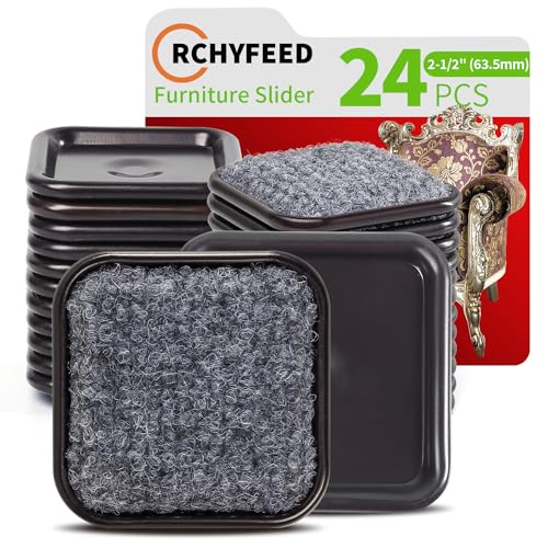 RCHYFEED Wiederverwendbare Möbelgleiter, 24 Stück Möbelgleiter für Hartholzböden, Stuhlbein-Bodenschoner, 63.5mm Multi-Surface Möbelgleiter für Teppich (Quadratisch) von RCHYFEED