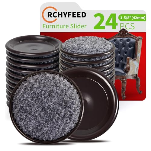 RCHYFEED Wiederverwendbare Möbelgleiter, 24 Stück Möbelpads für Hartholzböden, Stuhlbein-Bodenschoner, 42 mm Multi-Surface Möbelgleiter, Möbel Bewegen Pads für Glatte Böden (Rund) von RCHYFEED