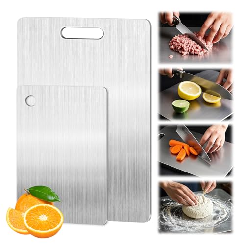 RCIDOS 2pcs Titan Schneidebrett,Doppelseitiges Lebensmittelqualität für S304 für Fleisch Obst Gemüse von RCIDOS