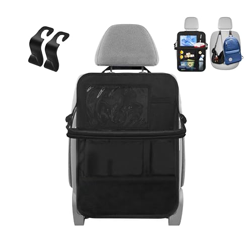 RCIDOS Rückenlehnenschutz Auto Kinder, 1 Stück Autositzschoner Und Zwei Kopfstützen Auto Haken, Rückenlehnenschutz Auto Kinder Auto Organizer Kinder Mit Reisetablett von RCIDOS