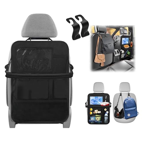 RCIDOS Rückenlehnenschutz Auto Kinder, 1 Stück Autositzschoner Und Zwei Kopfstützen Auto Haken, Rückenlehnenschutz Auto Kinder Auto Organizer Kinder Mit Reisetablett von RCIDOS