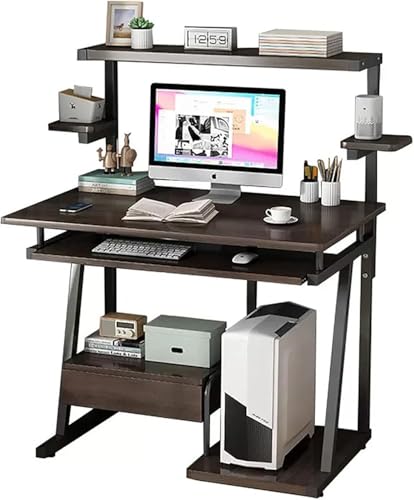 Computertisch mit Stall, Schreibtisch mit Ablageflächen, Bücherregal, Heimbüro-Schreibtisch mit platzsparendem Design, Gaming-Schreibtisch mit Tastaturablage, einfach zu montieren (Größe: 70 x 42 x von RCJCQSR