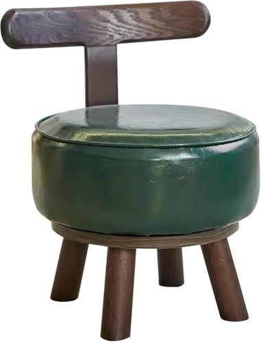 RCJCQSR 360° drehbarer Ottomanhocker mit Rückenlehne, stabile Massivholzbeine, niedrige Sitzhocker, kleine runde Fußstütze, Hocker für Wohnzimmer, Schlafzimmer, Balkon (Farbe: Grün) von RCJCQSR