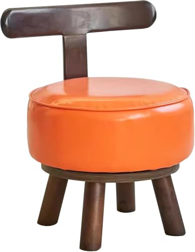 RCJCQSR 360° drehbarer Ottomanhocker mit Rückenlehne, stabile Massivholzbeine, niedrige Sitzhocker, kleine runde Fußstütze, Hocker für Wohnzimmer, Schlafzimmer, Balkon (Farbe: Orange) von RCJCQSR