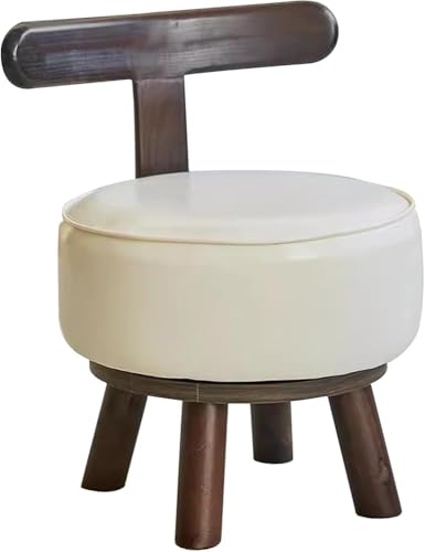 RCJCQSR 360° drehbarer Ottomanhocker mit Rückenlehne, stabile Massivholzbeine, niedrige Sitzhocker, kleine runde Fußstütze, Hocker für Wohnzimmer, Schlafzimmer, Balkon (Farbe: Weiß) von RCJCQSR