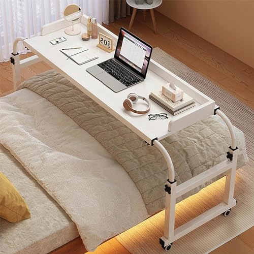 RCJCQSR Betttisch, Mobilitätstisch über Dem Bett, Laptoptisch Höhenverstellbar 65-95cm Mit Rollen, Betttisch Beistelltisch Pflegetisch Auf Rollen Computertische(Color:Weiß) von RCJCQSR