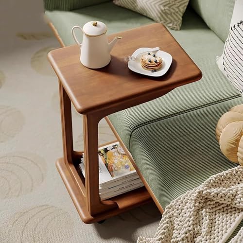 RCJCQSR C-förmiger Beistelltisch mit rollenden Rädern, Couchtisch, der unter den TV-Tablett für kleinen Raum geschoben wird, Wohnzimmer, Schlafzimmer (Größe: 60 x 40 x 63 cm) von RCJCQSR