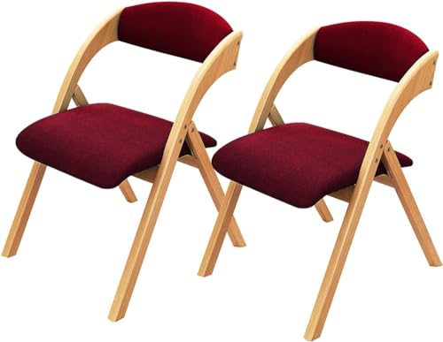 RCJCQSR Holz-Klappstuhl mit Rückenlehne, tragbarer Holzstuhl mit gepolsterten Sitzen, bequemer Esszimmerstuhl, Heimbüro, Schreibtischstuhl, Arbeitsstuhl (Größe: 2er-Pack, Farbe: Rot) von RCJCQSR