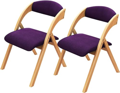 RCJCQSR Holz-Klappstuhl mit Rückenlehne, tragbarer Holzstuhl mit gepolsterten Sitzen, bequemer Esszimmerstuhl, Heimbüro, Schreibtischstuhl, Arbeitsstuhl (Größe: 2er-Pack, Farbe: Violett) von RCJCQSR