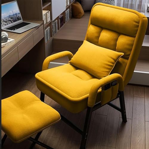 RCJCQSR Moderner Loungesessel mit 6 verstellbaren Rückenlehnen und Fußhocker, bequemer Lesesessel für Schlafzimmer, Wohnzimmer (Farbe: Gelb) von RCJCQSR