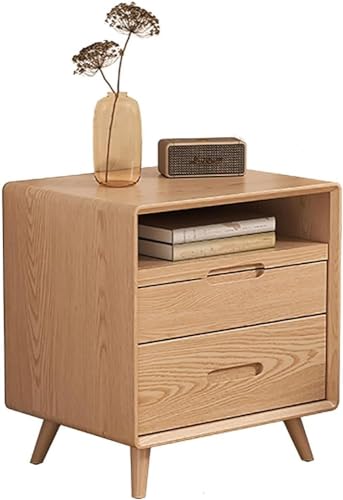 RCJCQSR Moderner Nachttisch aus reinem Massivholz mit doppelten Schubladen, Retro-Nachttisch, moderner einfacher Couchtisch aus Holz (Größe: 52 x 40 x 54 cm) von RCJCQSR