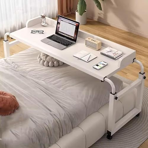 RCJCQSR Overbed Table Mobiler Schreibtisch Pflegetisch Laptoptisch Schreibtisch Über Dem Bett,Betttisch Auf Rollen Höhenverstellbar 65-95cm Für Couch, Bett, Kinderzimmer Und Homeoffice(Color:Weiß) von RCJCQSR