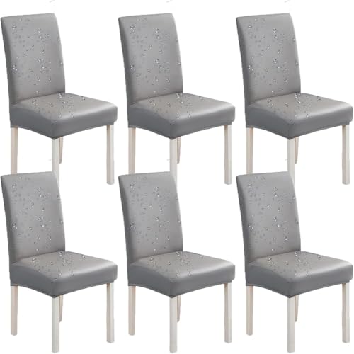 Set mit 4/6 wasserdichten Kunstleder-Stuhlbezügen, Stretch-PU, Esszimmerstuhlhussen für Esszimmerstühle, mit Sitzkissenbezügen und hoher Rückenlehne (Größe: 6er-Set, Farbe: Grau) von RCJCQSR