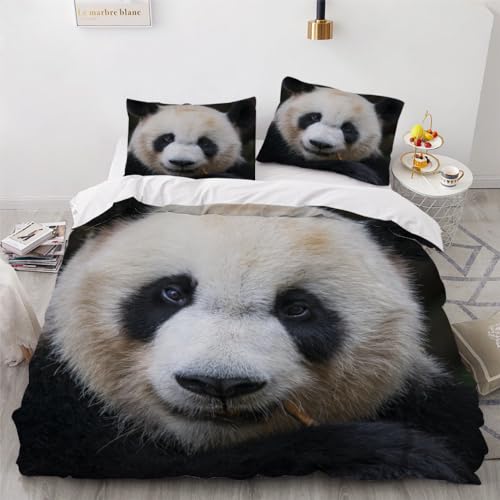 RCKLCY 135x200 cm 3D Kreative Panda Bettbezug Set 3 Teilig Bettwäsche Bettbezüge Black and White Animals Mikrofaser Bettbezug 135x200 mit Reißverschluss und 2 Kissenbezug 80x80 cm von RCKLCY