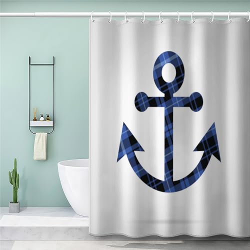 RCKLCY Duschvorhang 120x180 Ozeananker Anti-Schimmel und Wasserabweisend Shower Curtain mit 12 Duschvorhangringen Blauer Anker 3D Digitaldruck Wasser Bakterie Resistent von RCKLCY