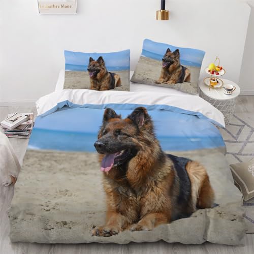 RCKLCY Kinder Bettwäsche 135x200 cm 3D Print Betten Set Deutscher Schäferhund Bettwäsche Set Microfaser Himmlische Qualität Bettbezug 135x200 Tierthema mit 2 Kissenbezug 80x80 cm 3 teilig von RCKLCY