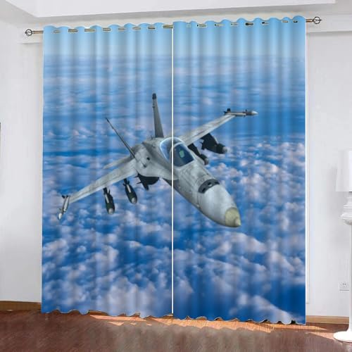 RCKLCY Vorhänge Blickdicht Fußball 3D Flugzeug Verdunklungsvorhänge mit Ösen Himmelswolken Verdunkelung svorhang 2er Set Microfaser Gardinen Wohnzimmer Modern Größe:2 x B91 x H214 cm von RCKLCY