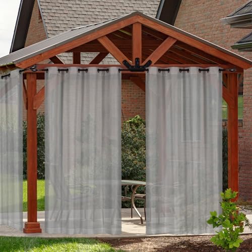 RCLONGEU Outdoor Vorhang Transparent Wetterfest mit Ösen (2 Stück) Voile Gardinen Vorhänge Für Balkon Terrasse Wasserdicht Sichtschutz Sonnenschutz (2x132*243CM,Hellgrau) von RCLONGEU