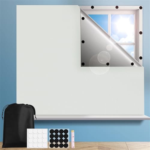 RCLONGEU Verdunklungsrollo ohne Bohren mit 32 Klettverschluss Saugnäpfen, Fenster Verdunkelung Schneiden Sie auf die erforderliche Größe für Schlafzimmer, Reisen (Weiß,100x145CM) von RCLONGEU