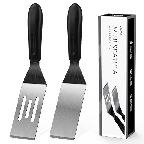 Kleiner Spatel Profi Mini Servierspatel, 2 Stück Edelstahl Metall Spatel Set, Cutter und Servierwender für Küche, Wenden oder Kochen für Brownie, Cookie, Lasagne, Pfannkuchen oder Kuchen von RCMo