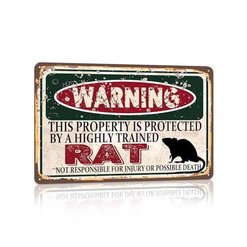 RCXsigns Vintage Rat Metal Sign Warning this property is protected bY a highly trained Rat Sign Funny Tin Signs 30,5 x 20,3 cm von RCXsigns