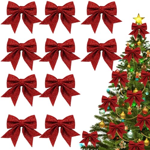 10 Stück weihnachtsschleifen, 14x15cm Weihnachtsbaum Schleifen, Weihnachtsbaum Bogen Schleife, Glitzer Schleifen, für Weihnachtsbaumschmuck, Weihnachtskranz, Weihnachtsfeiern, Geschenkdekoration von RCYHCY