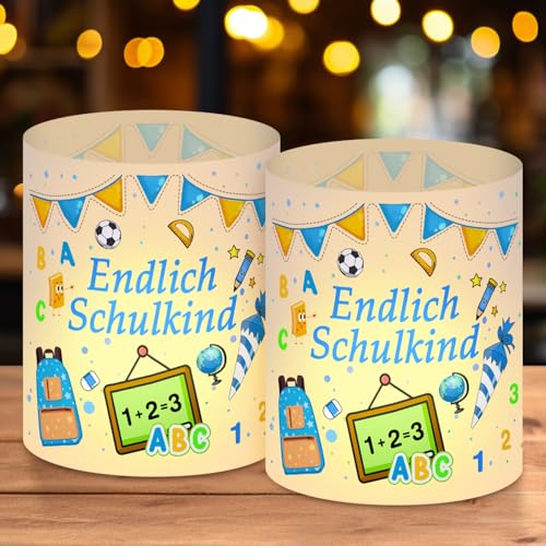 12 Stück Windlicht Tischdeko Einschulung, Meine Einschulungs Tisch Deko, Einschulung Schulkind Windlichter Tischdeko, Schuleinführung Einschulungsdeko, Geeignet für Teelichter oder Kerzen (Blue) von RCYHCY