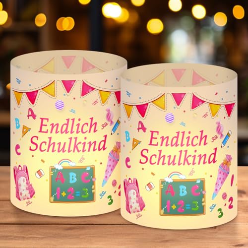 12 Stück Windlicht Tischdeko Einschulung, Meine Einschulungs Tisch Deko, Einschulung Schulkind Windlichter Tischdeko, Schuleinführung Einschulungsdeko, Geeignet für Teelichter oder Kerzen (Pink) von RCYHCY