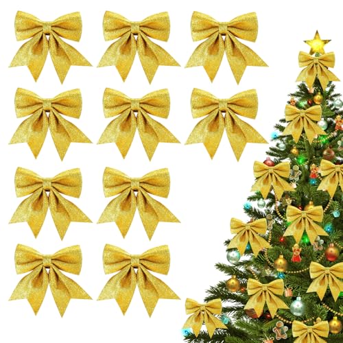 10 Stück weihnachtsschleifen, 14x15cm Weihnachtsbaum Schleifen, Weihnachtsbaum Bogen Schleife, Glitzer Schleifen, für Weihnachtsbaumschmuck, Weihnachtskranz, Weihnachtsfeiern, Geschenkdekoration von RCYHCY
