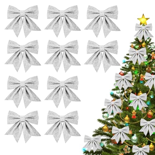10 Stück weihnachtsschleifen, 14x15cm Weihnachtsbaum Schleifen, Weihnachtsbaum Bogen Schleife, Glitzer Schleifen, für Weihnachtsbaumschmuck, Weihnachtskranz, Weihnachtsfeiern, Geschenkdekoration von RCYHCY