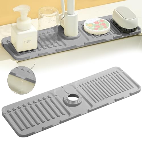 RCYHCY Silikon Wasserhahn Matte, 44.5 x 14.5 cm Abtropfmatte Silikon, abtropfmatte Wasserhahn, Wasserhahnmatte Spritzschutz für Küche und Badezimmer Arbeitsplatte Schützen von RCYHCY