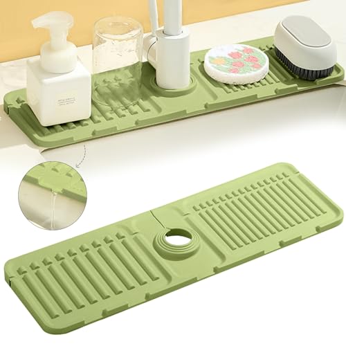 RCYHCY Silikon Wasserhahn Matte, 44.5 x 14.5 cm Abtropfmatte Silikon, abtropfmatte Wasserhahn, Wasserhahnmatte Spritzschutz für Küche und Badezimmer Arbeitsplatte Schützen von RCYHCY