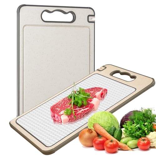 Schneidebrett, 4in1 Groß Edelstahl Schneidebretter für Küche, Weizenstroh Doppelseitig küchenbrett mit Saftrille Und Schärfkante, für Fleisch und Gemüse spülmaschinenfest (37 x 25cm) von RCYHCY