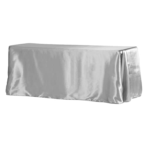 Exquisite Silberne Satin-Tischdecke, rechteckig, 228,6 x 335,3 cm, 1 Stück, luxuriöser und schmutzabweisender Stoff, perfekt für Essen und Feste von RCZ Décor