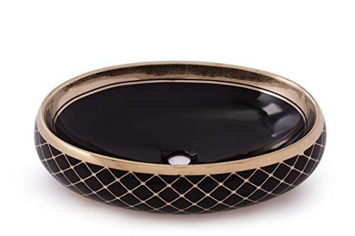 RD Luxury® Design Oval Waschbecken Hängewaschbecken Aufsatzwaschbecken aus hochwertiger Keramik Gold Schwarz 60x40cm von RD Luxury
