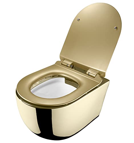 RD Luxury Spülrandloses Hänge-WC Gold Glänzend – Wandtoilette aus Keramik mit weißem Innenbecken, Softclose WC-Sitz, Schallschutz & Komplettset RD Luxury Spülrandloses Hänge-WC Gold Glänzend – Wandtoilette aus Keramik mit weißem Innenbecken, Softclose WC-Sitz, Schallschutz & Komplettset von RD Luxury