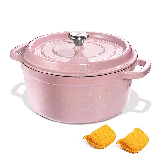 ROYDX Dutch Oven Topf mit Deckel, emaillierter Gusseisen-beschichteter Schmortopf, Schmorpfanne mit zwei Griffen für Brotbacken, Kochen, ofenfest, alle Herdarten (6 Quart, Rosa) von RD ROYDX