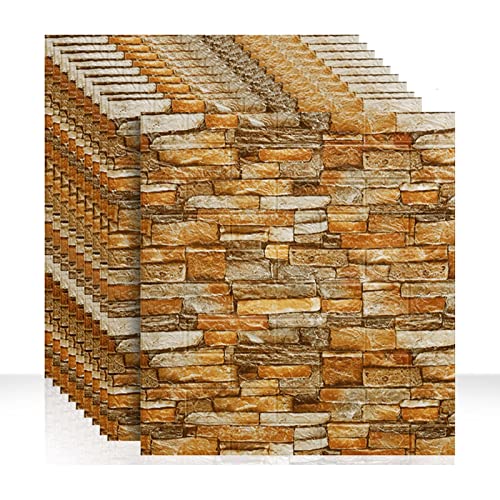 10 Stück 3D Wandpaneele For Abziehen Und Aufkleben Selbstklebende 3D-Ziegelstein-Tapete Wasserfester PE-Schaum Kunststein For Schlafzimmer Wohnzimmer Keller (Color : Orange) von RDCIRP