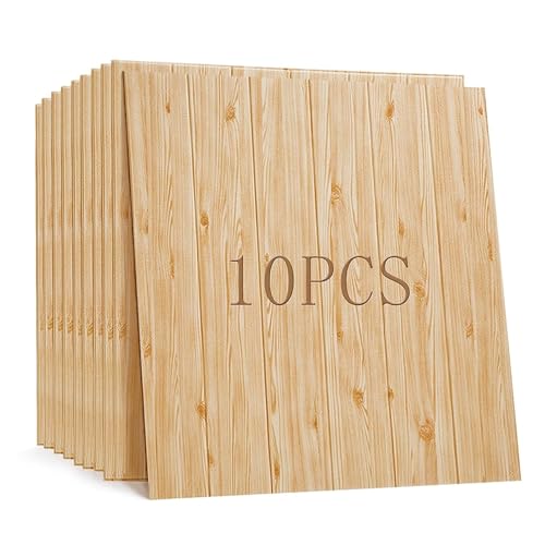 RDCIRP 10 Stück 3D-Tapete mit Holzmaserung, Selbstklebende Wandpaneele, dekorative Wand in Holzoptik for Wohnzimmer, Schlafzimmer, Küche (Color : Natural) von RDCIRP