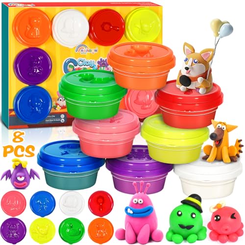RDDAIPE 8 Farben Modelliermasse Lufttrocknend, Air Dry Clay Set, Lufttrocknende Knete, Magic Clay Ungiftig, Soft Super Clay, Knete Lufttrocknend für Kinder Jungen Mädchen ab 3 4 5 6 7 8 9 10 11 Jahre von RDDAIPE