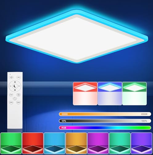 RDGOOD 24W RGB LED Deckenleuchte Dimmbar mit Fernbedienung, 2400LM Deckenlampe Dimmbar 3000K-6500K, RGB Farbwechsel Seitebeleuchtung für Wohnzimmer Schlafzimmer Kinderzimmer Küche Keller 32x32x2,5cm RDGOOD 24W RGB LED Deckenleuchte Dimmbar mit Fernbedienung, 2400LM Deckenlampe Dimmbar 3000K-6500K, RGB Farbwechsel Seitebeleuchtung für Wohnzimmer Schlafzimmer Kinderzimmer Küche Keller 32x32x2,5cm von RDGOOD