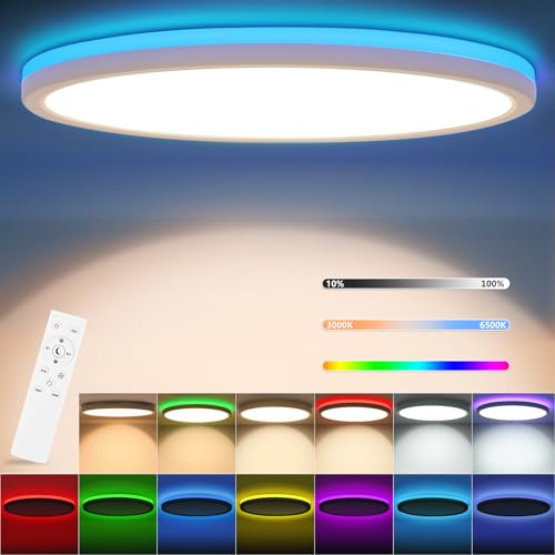 RDGOOD 24W RGB LED Deckenleuchte Dimmbar mit Fernbedienung, 2400LM Deckenlampe Dimmbar 3000K-6500K, Hinterbeleuchtung RGB Farbwechsel für Wohnzimmer Kinderzimmer Schlafzimmer Küche Keller φ30x2.5cm RDGOOD 24W RGB LED Deckenleuchte Dimmbar mit Fernbedienung, 2400LM Deckenlampe Dimmbar 3000K-6500K, Hinterbeleuchtung RGB Farbwechsel für Wohnzimmer Kinderzimmer Schlafzimmer Küche Keller φ30x2.5cm von RDGOOD