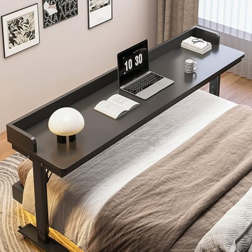 Krankenhaus-Betttisch mit Leitblechen, Verstellbarer Laptop-Rolltisch auf Rädern, ideal für den medizinischen Gebrauch und als Arbeitsplatz im Homeoffice (schwarz, 150 cm) von RDIAYDN
